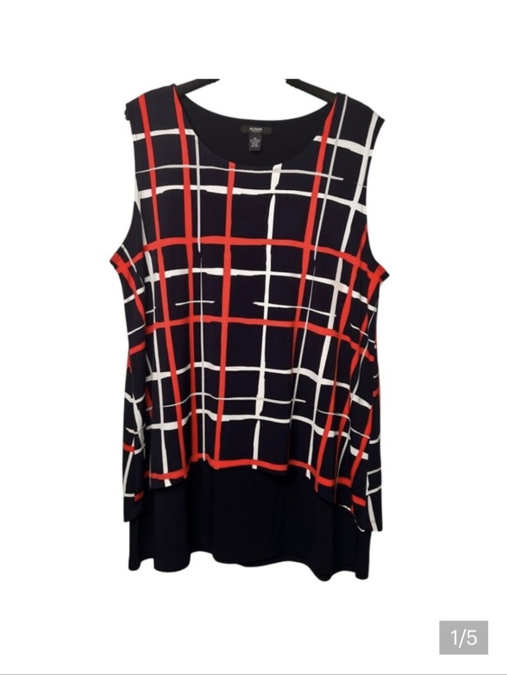 Alfani Romantic Sleeveless Blouse Geometric Plaid Split Back Layer Top Womans 2X